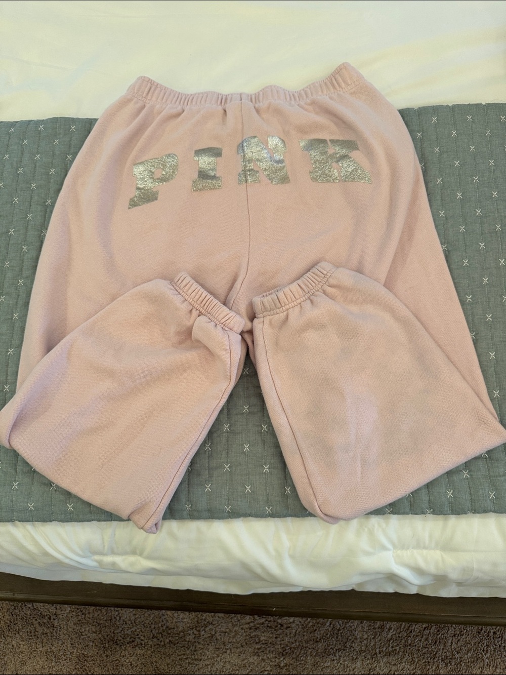 GUC PINK Light Pink Fleece Sweatpants with Silver Glitter Logo - Medium